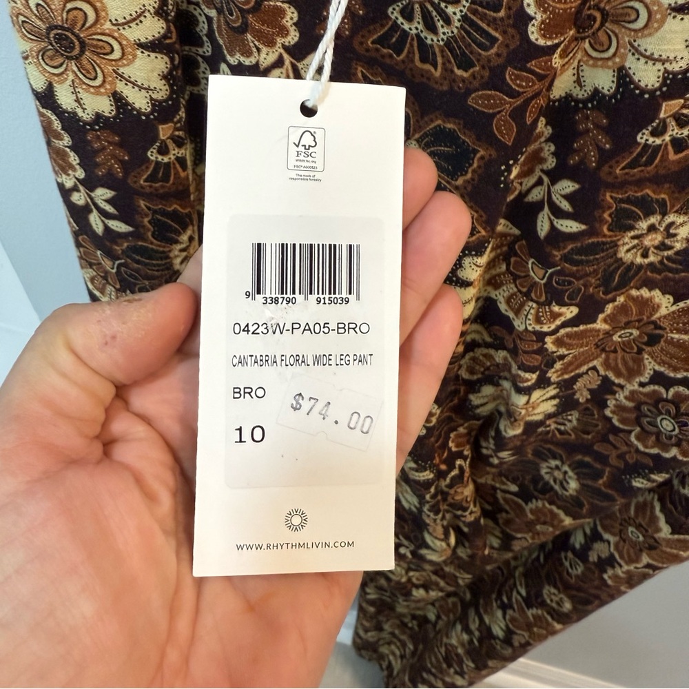 Rhythm Floral Patterned Wide Leg Pants in Brown and Cream - Picture 4 of 4